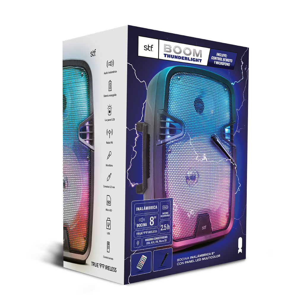 Bafle Bocina Inalámbrica 8" con Luz Led Boom Thunderlight Stf 