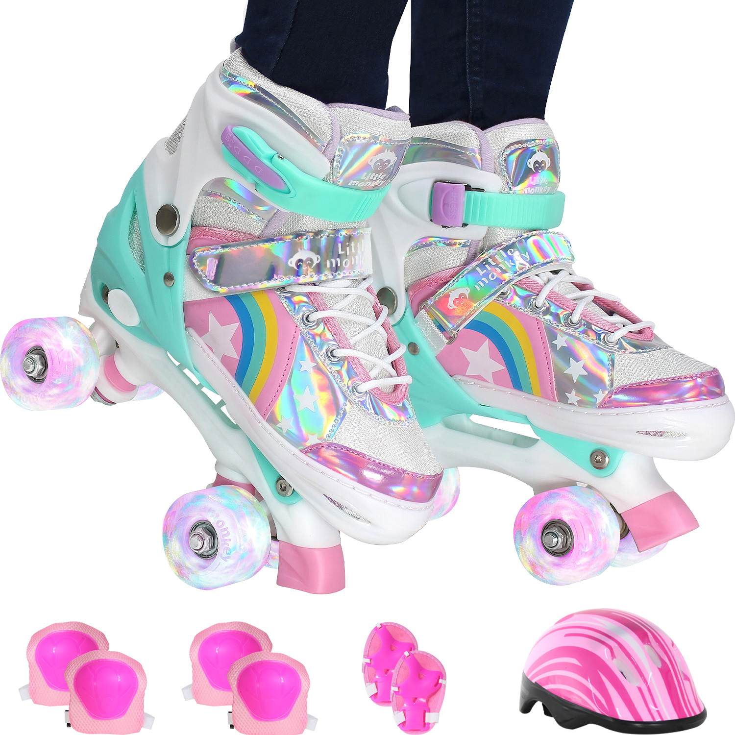 Patines 4 Ruedas Talla Ajustable Niño Niña Luz Led Mediano + Regalo