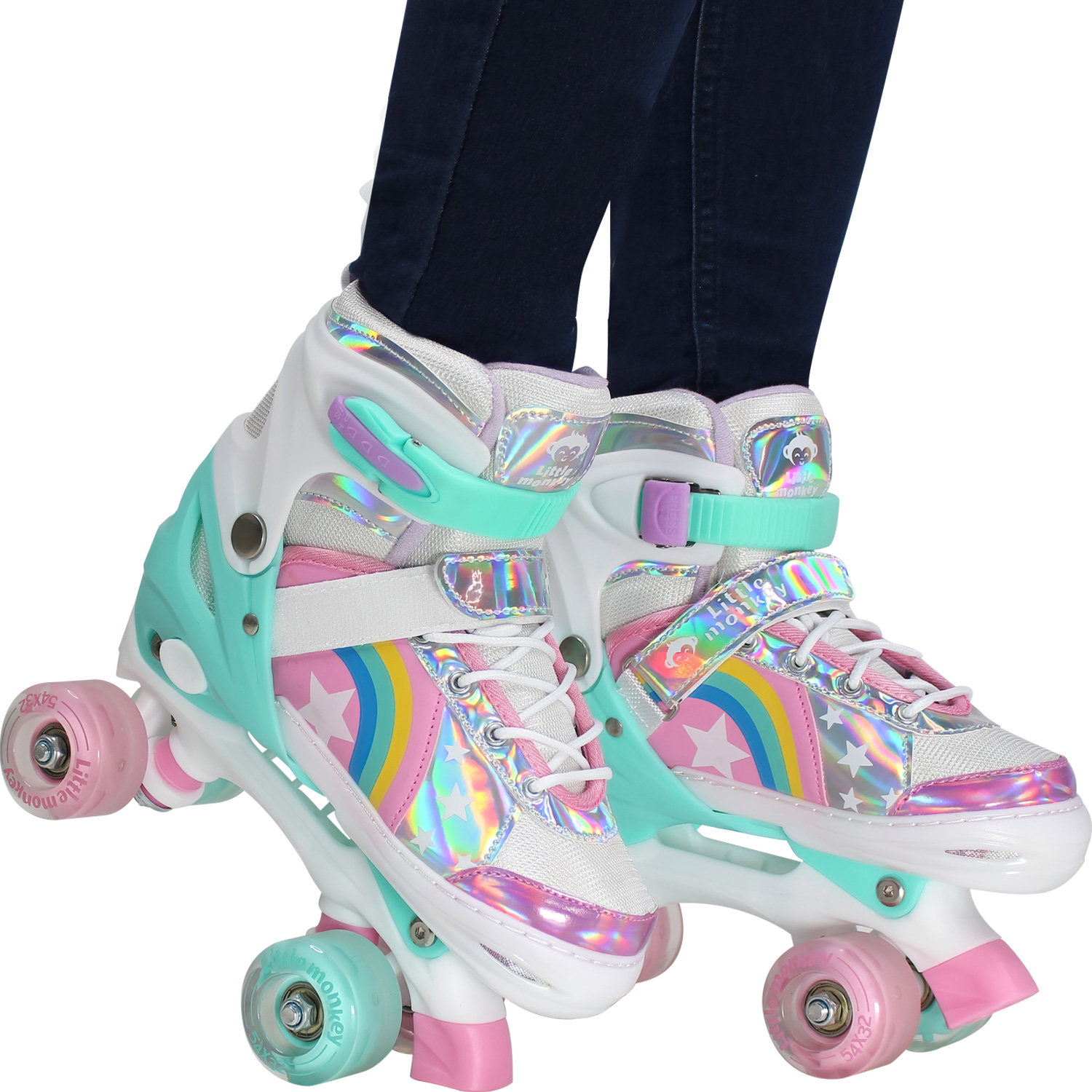 Patines 4 Ruedas Talla Ajustable Niño Niña Luz Led Mediano + Regalo