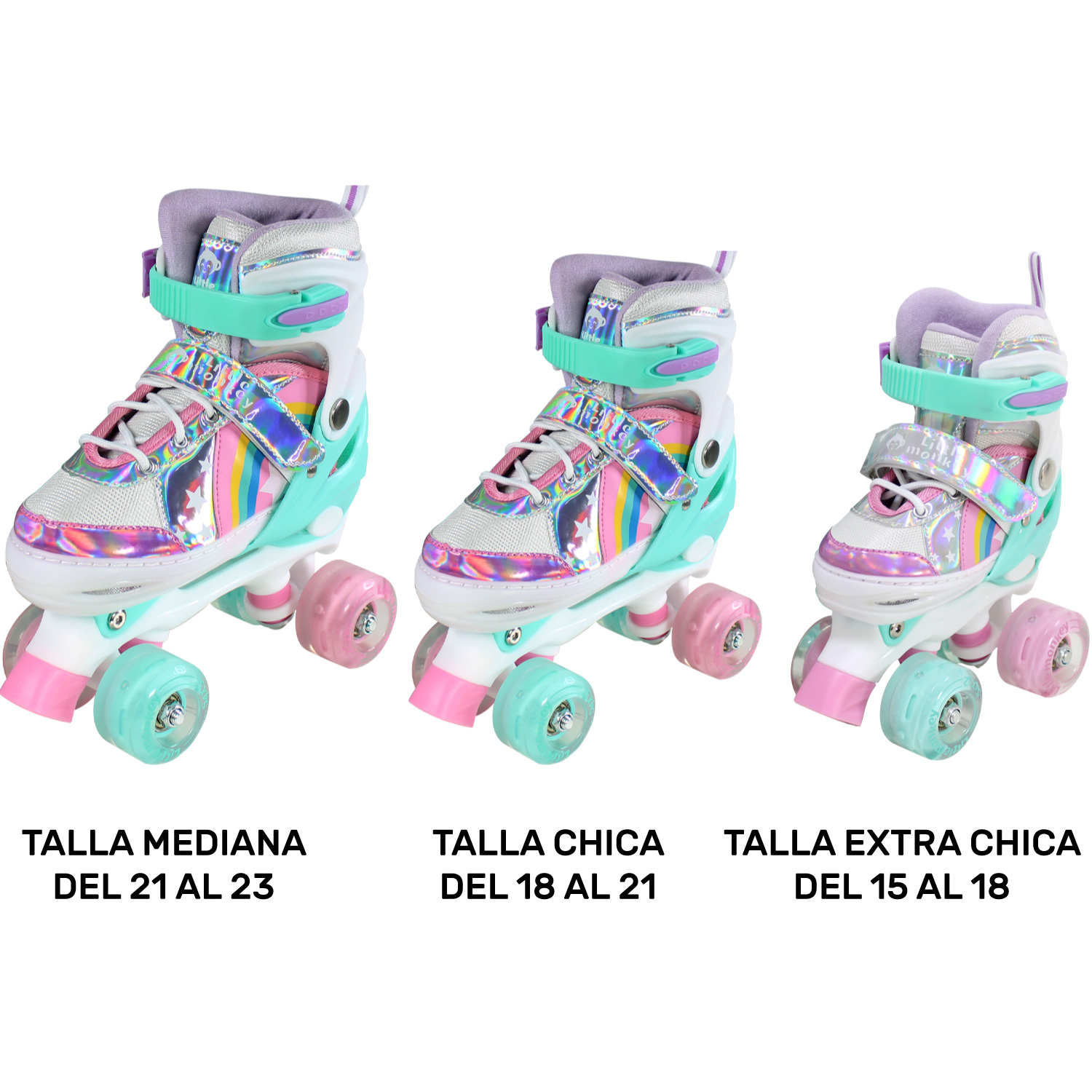 Patines 4 Ruedas Talla Ajustable Niño Niña Luz Led Mediano + Regalo