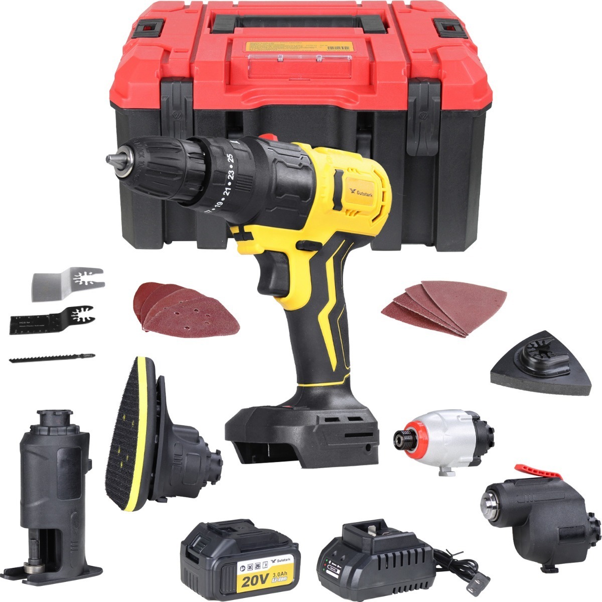 Kit Taladro Inalambrico 5 En 1 Cabezales Intercambiables Multiusos Lijadora Pistola de Impacto Sierra Caladora Herramienta Oscilatoria