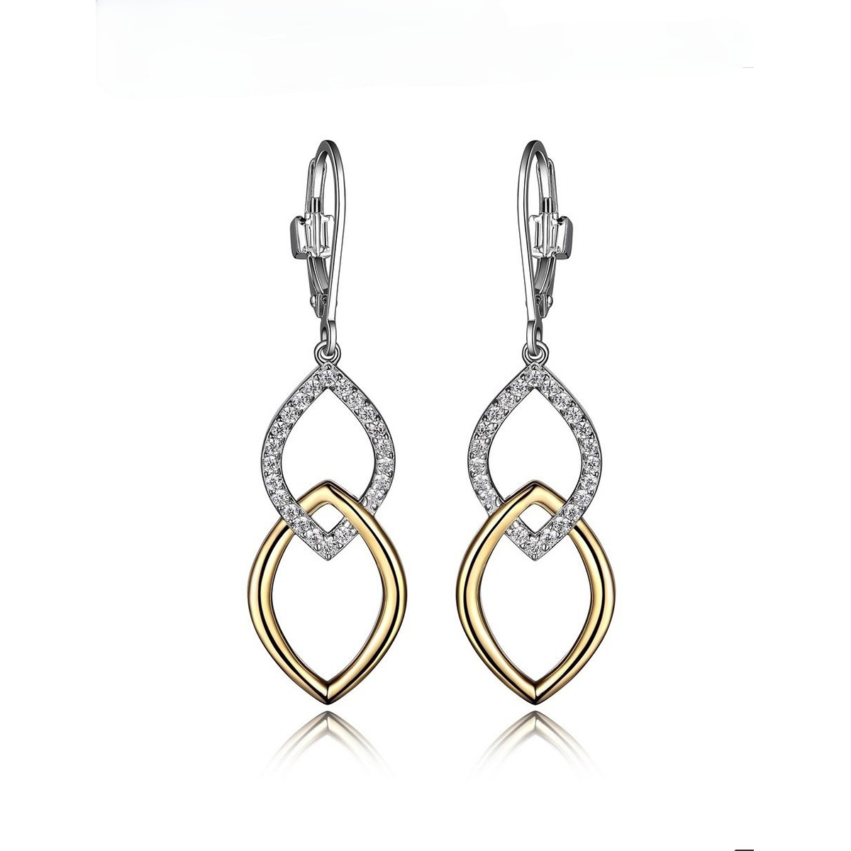 ELLE Aretes Plata de Ley 925 RODIADA (con baño de rodio) / Baño de oro Zirconia Cubica, para Mujer