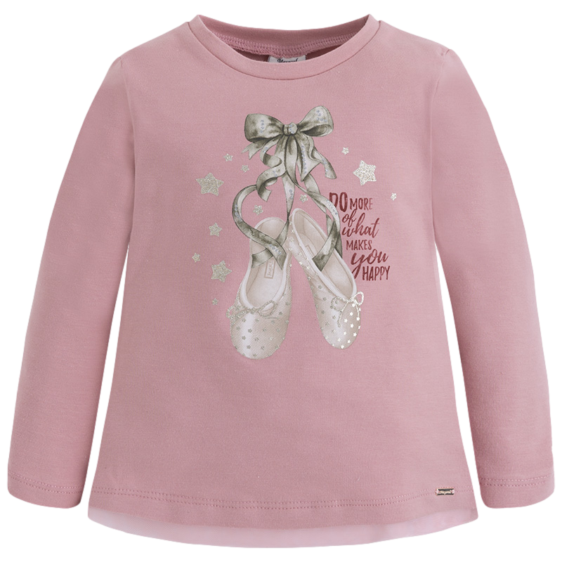 Conjunto camiseta de manga larga con glitter y falda corta en tul marca Mayoral