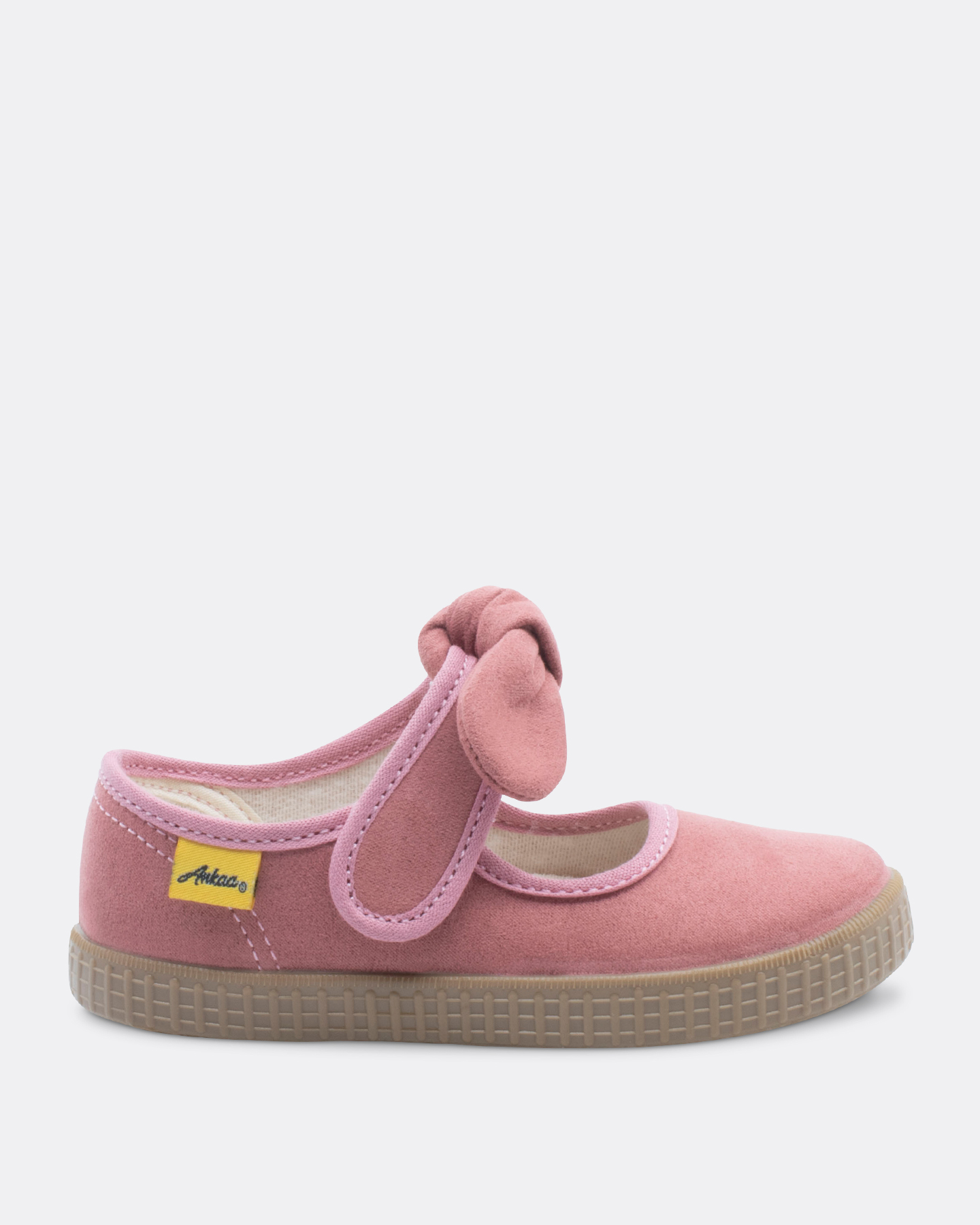 Balerina 100% Algodón Color Rosa, Suela Durazno con Cierre de Tira Adherente y Detalle de Moño en Látigo Tamaño Infantil Ankaa 3304