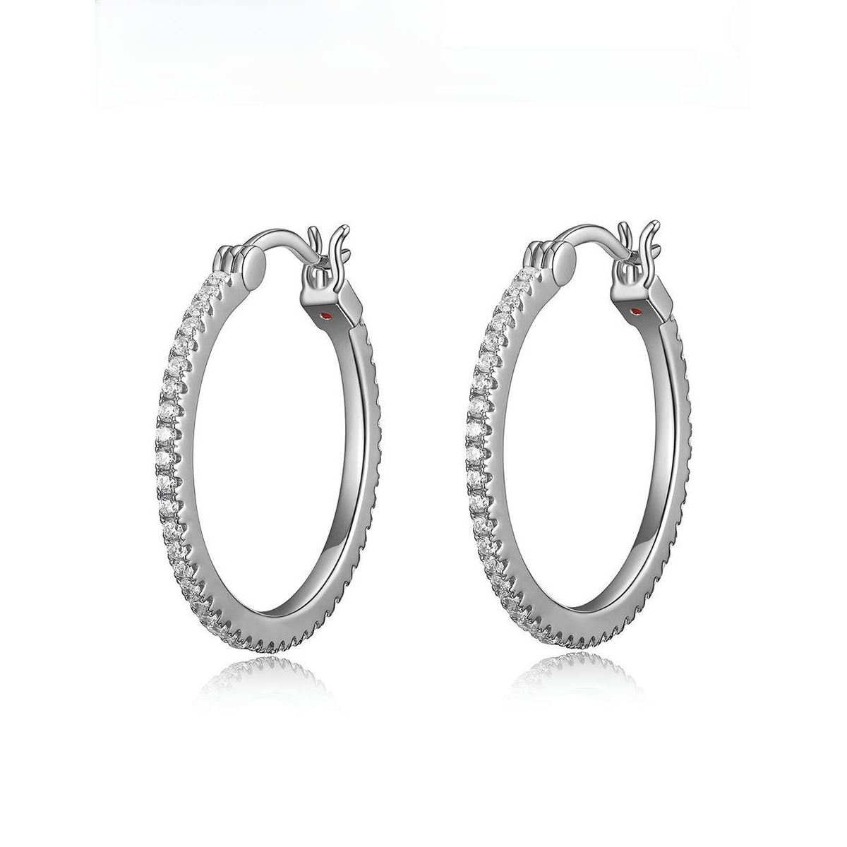 ELLE Aretes "RODEO DRIVE" Plata de Ley 925 RODIADA ( con baño de rodio)  Zirconia Cubica ARETES 30MM, para Mujer
