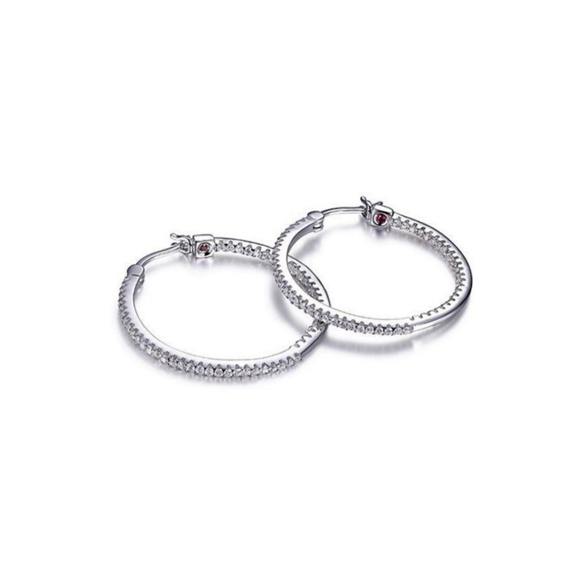 ELLE Aretes "RODEO DRIVE" Plata de Ley 925 RODIADA ( con baño de rodio)  Zirconia Cubica ARETES 30MM, para Mujer