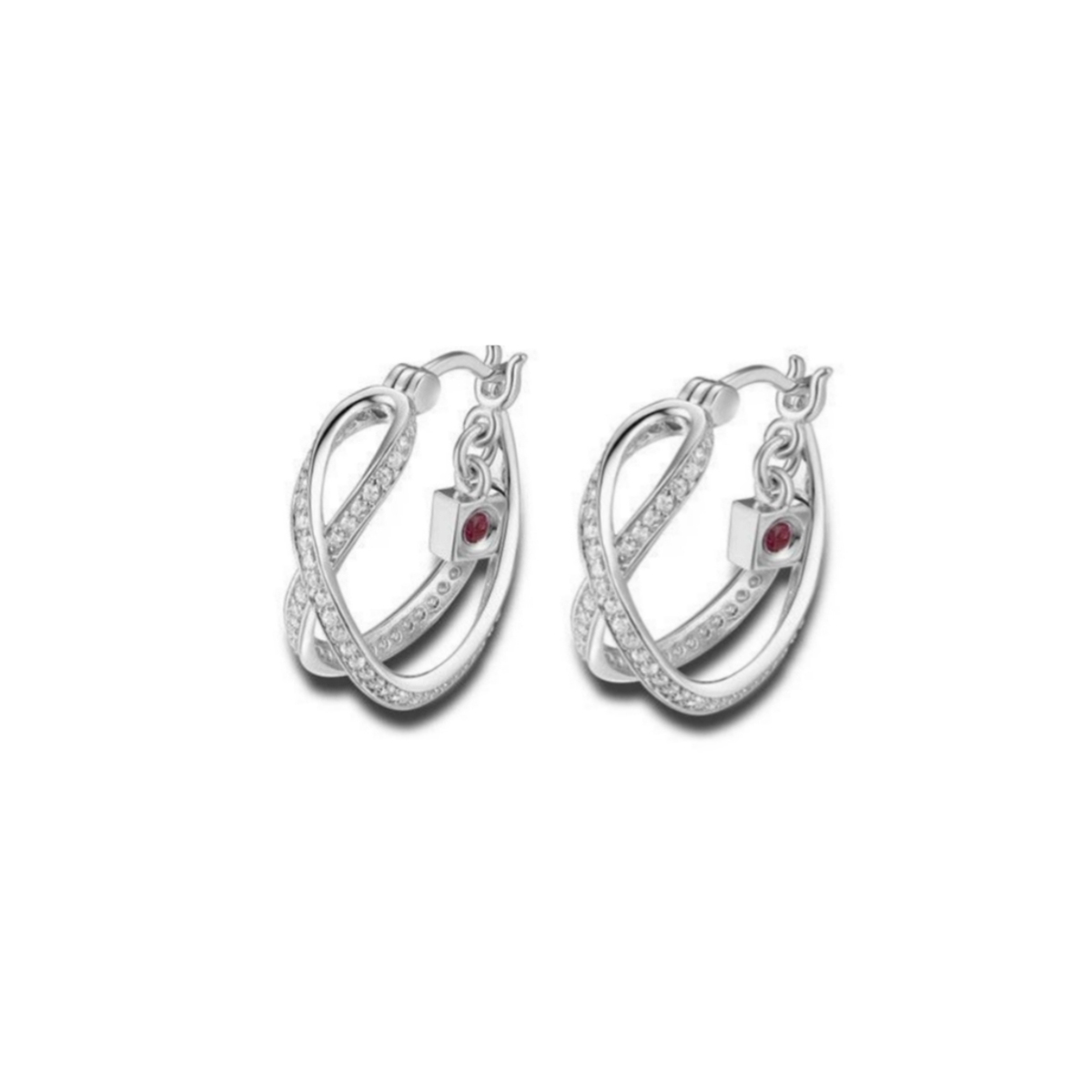 ELLE Aretes ELLE Plata de Ley 925 RODIADA (con baño de rodio)  Zirconia Cubica Arracadas 20MM, para Mujer