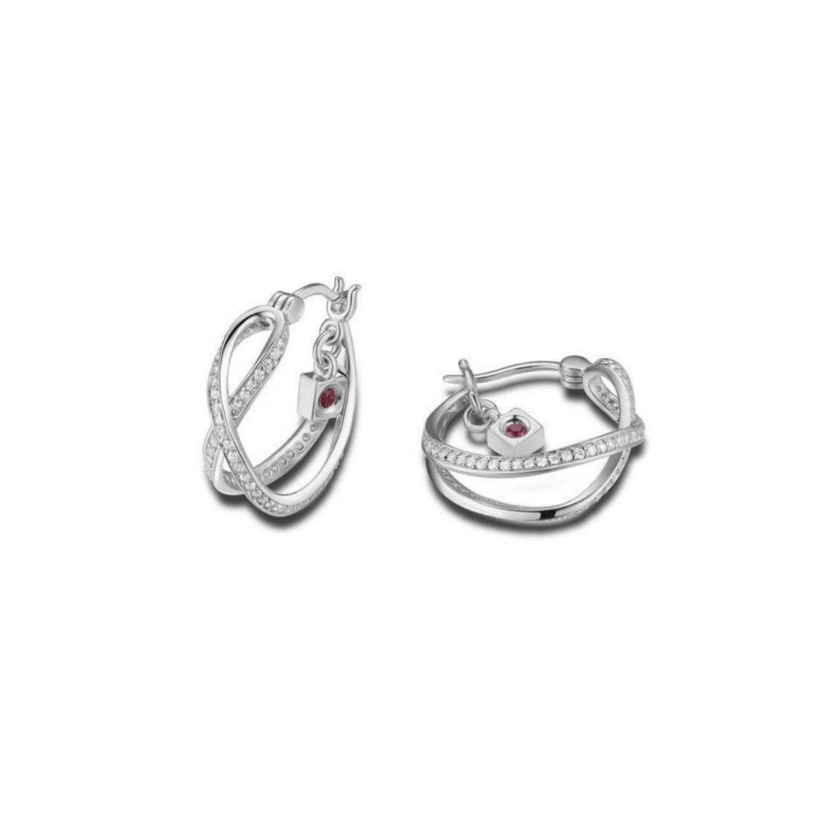 ELLE Aretes ELLE Plata de Ley 925 RODIADA (con baño de rodio)  Zirconia Cubica Arracadas 20MM, para Mujer