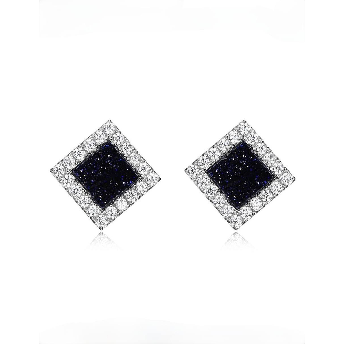 ELLE Aretes Plata de Ley 925 RODIADA (con baño de rodio) AGATA NEGRA & Zirconia Cubica, para Mujer