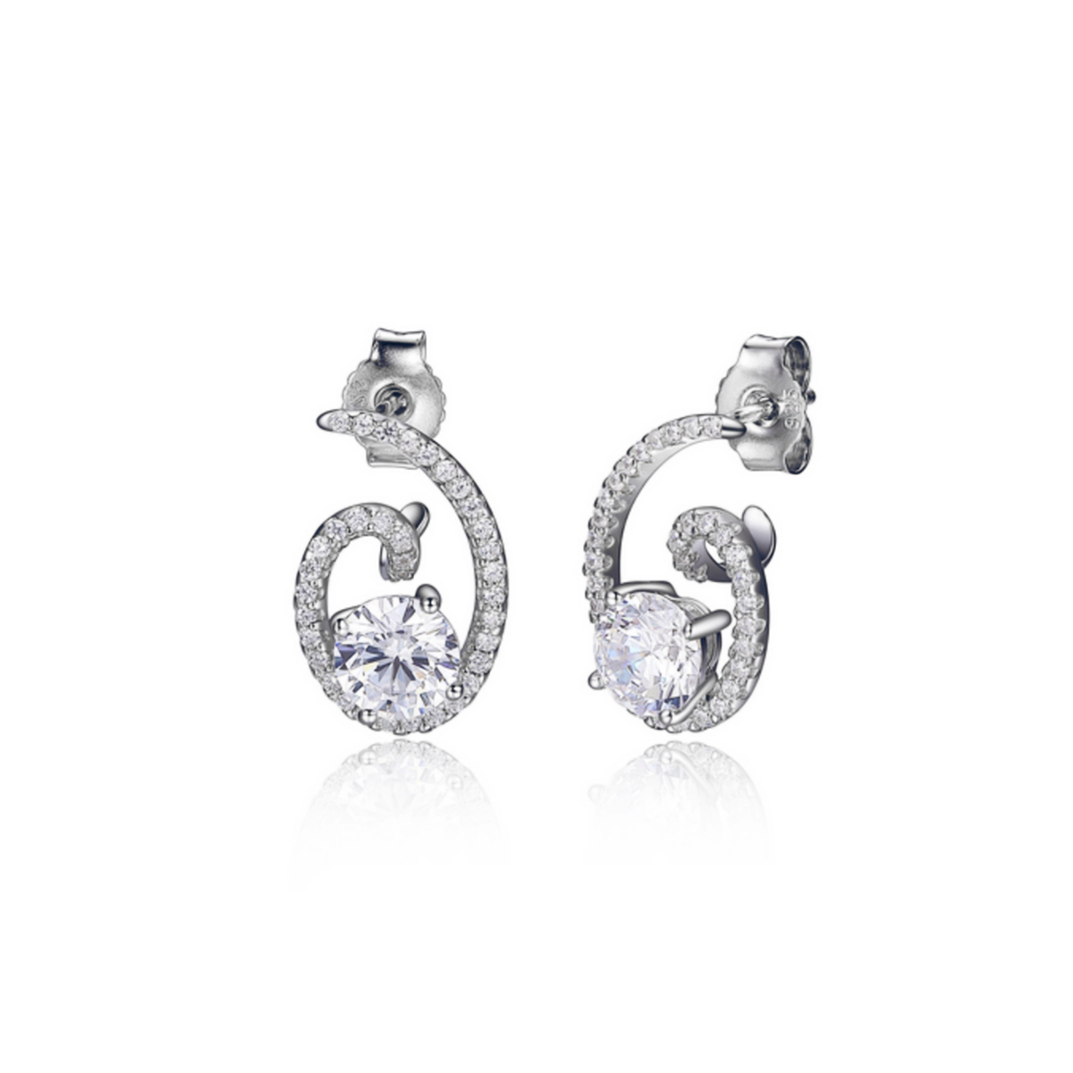 ELLE Aretes Plata de Ley 925 "PROMISE" Rodinada SPIRAL Zirconia Cubica para Mujer