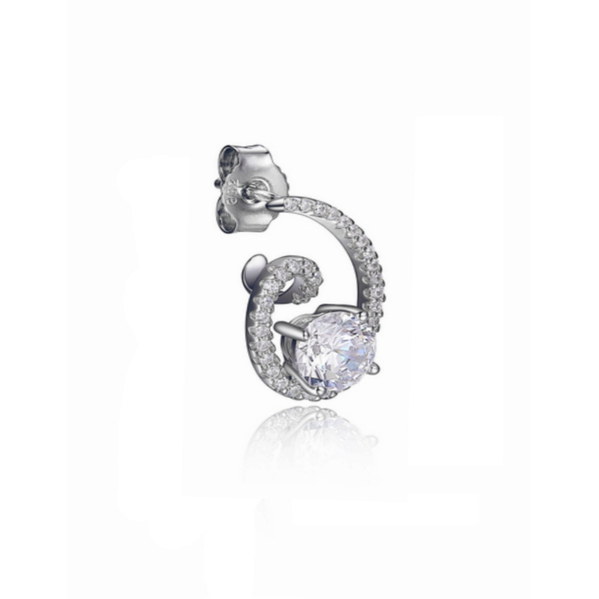 ELLE Aretes Plata de Ley 925 "PROMISE" Rodinada SPIRAL Zirconia Cubica para Mujer