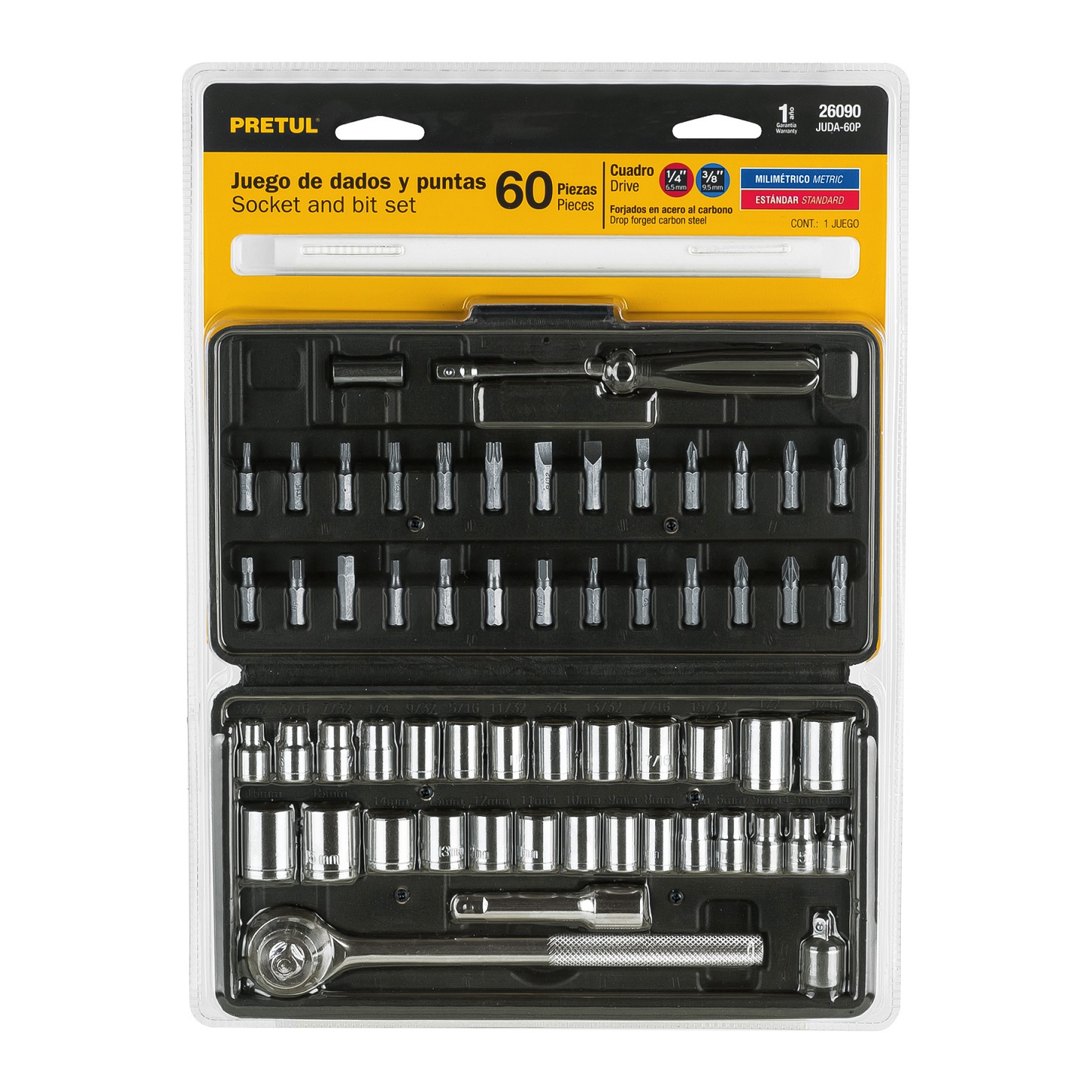 Juego de herramientas kit de mecanica llaves allen dados puntas 60 pzas Pretul 