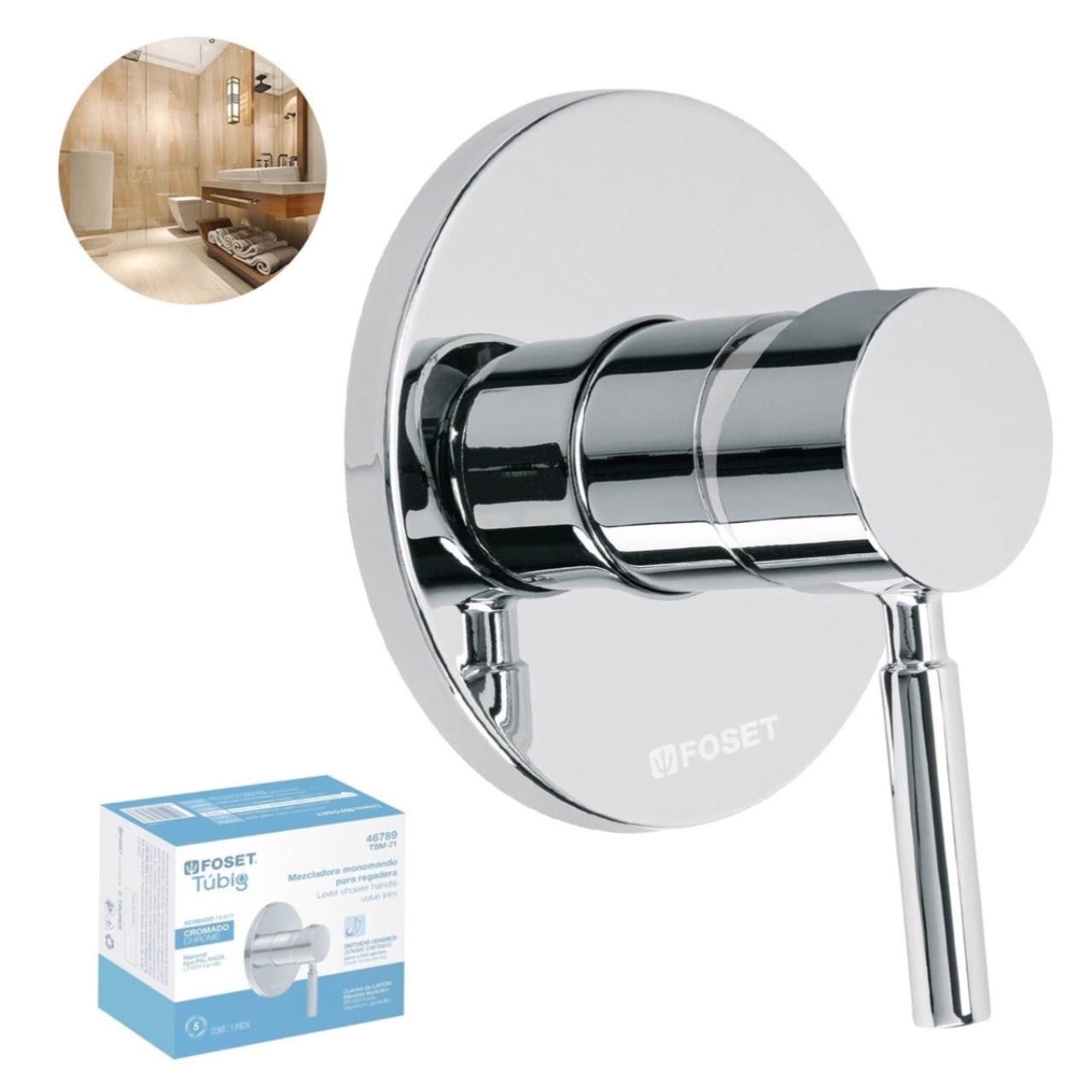 Llave Monomando Maneral Tipo Palanca Para Regadera  1/2" Cromado premium Foset 