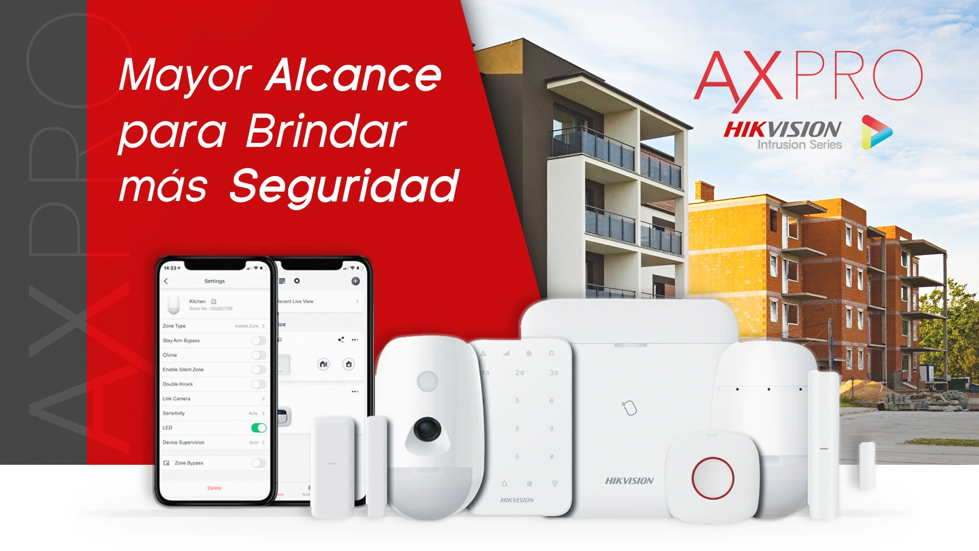 KIT de alarma AXPRO HiKVISION inalámbrico, incluye 2 sensores, control y panel central.