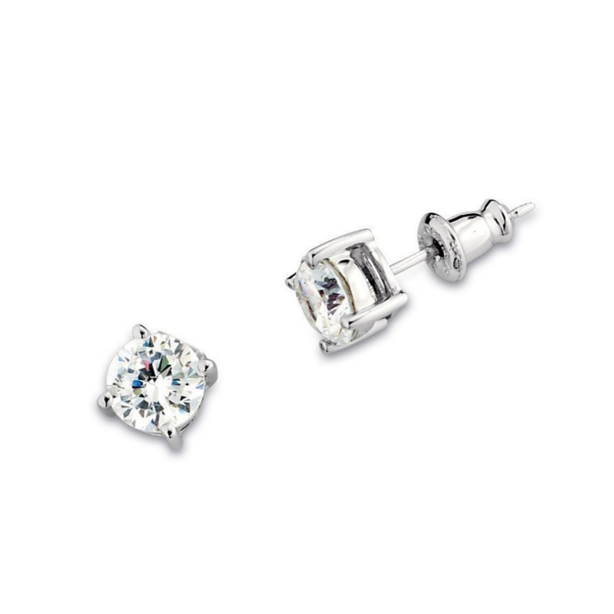 ELLE Aretes Plata de Ley 925 RODIADA (con baño de rodio) Zirconia Cubica  8MM, para Mujer