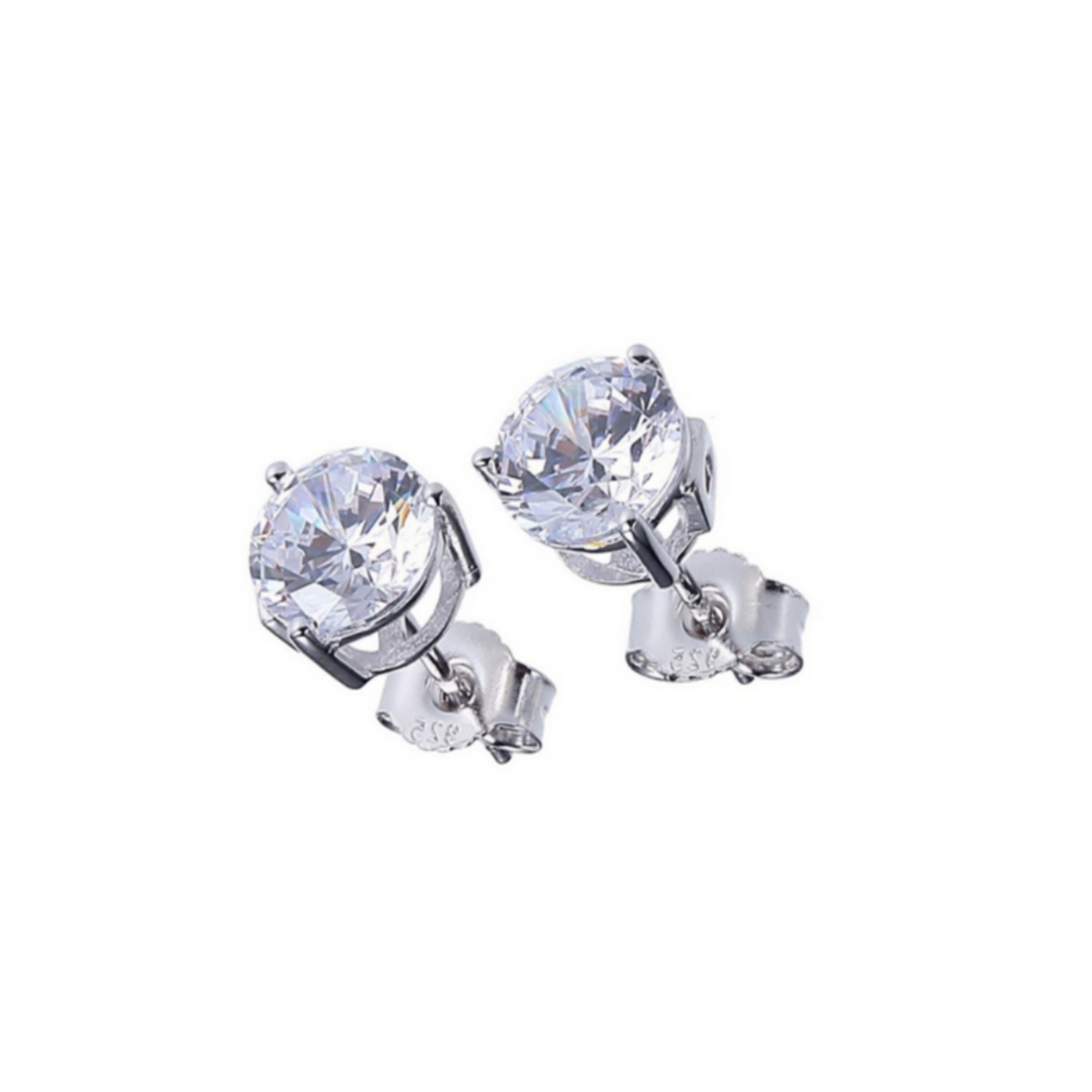ELLE Aretes Plata de Ley 925 RODIADA (con baño de rodio) Zirconia Cubica  8MM, para Mujer