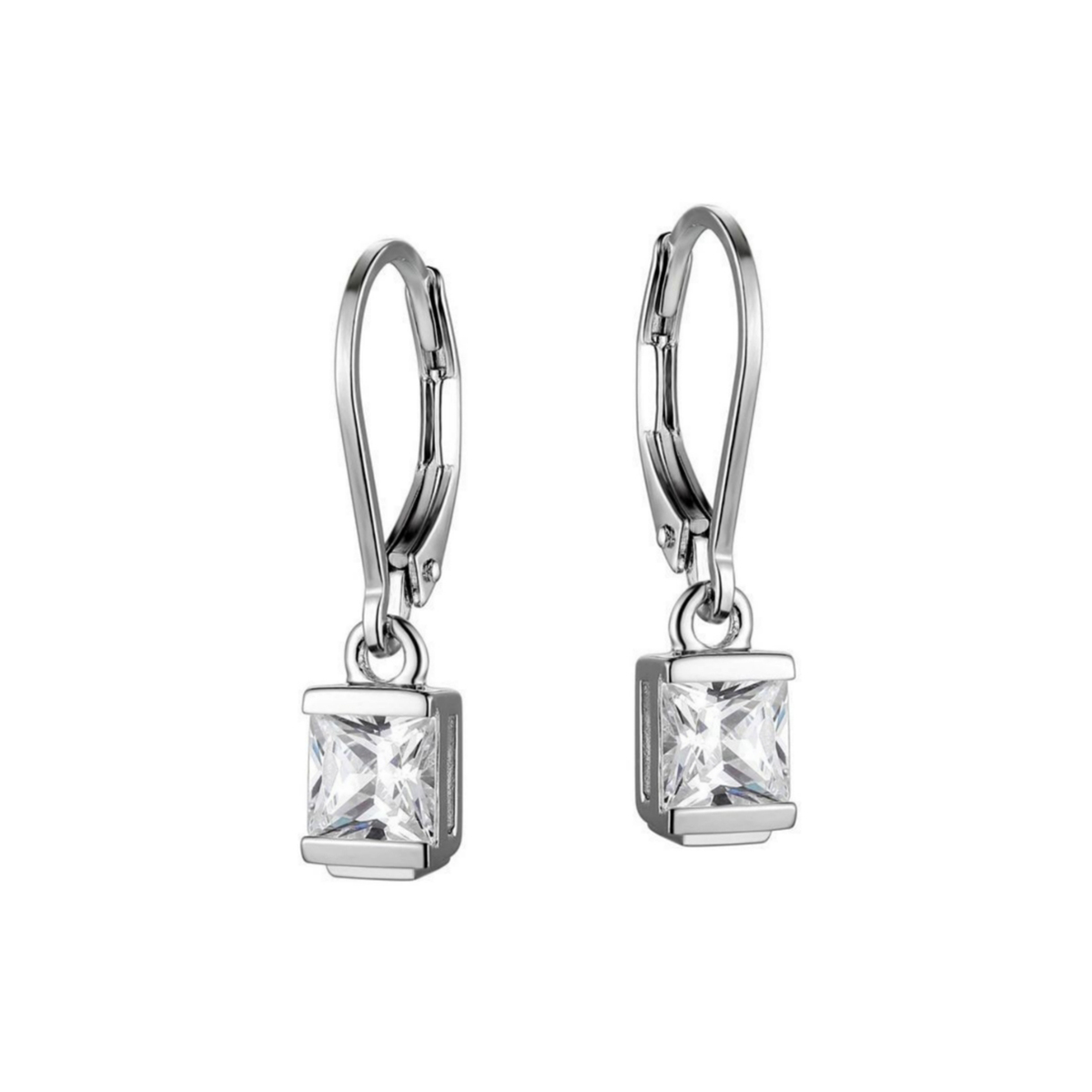 ELLE Aretes Clasicos Plata de Ley 925 con baño de rodio & Zirconia Cubica para Mujer