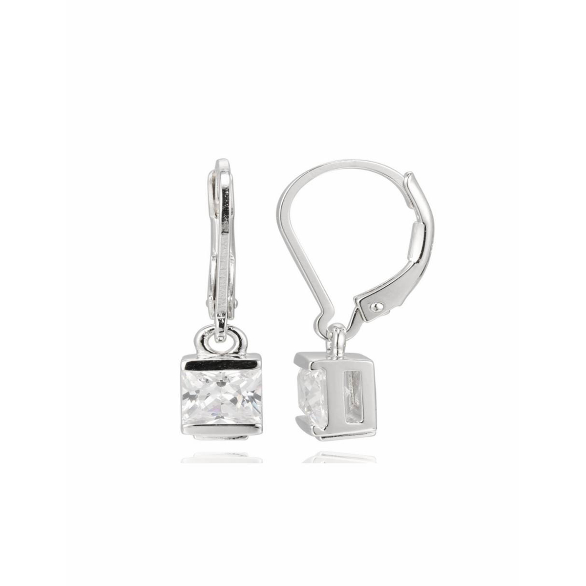 ELLE Aretes Clasicos Plata de Ley 925 con baño de rodio & Zirconia Cubica para Mujer