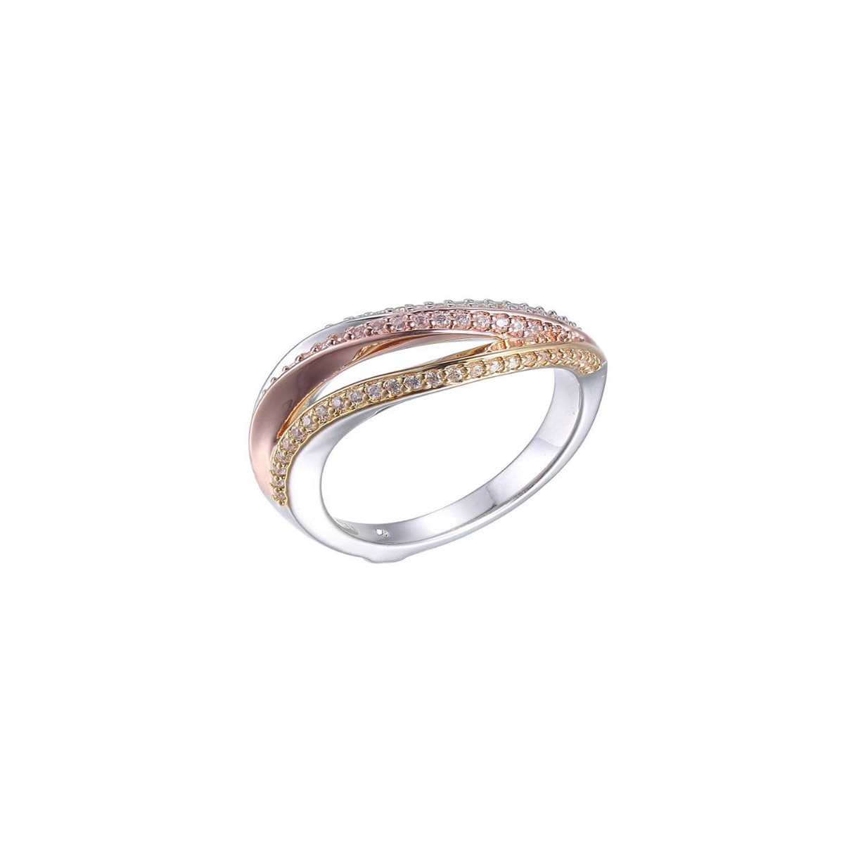 ELLE Anillo Plata de Ley 925 "OCEAN" Rodinada/ Baño de oro /ROSE Baño de oro Zirconia Cubida Talla 7, Regalo de Joyería, Aniversario para Mujer, Boda, Compromiso, Regalo