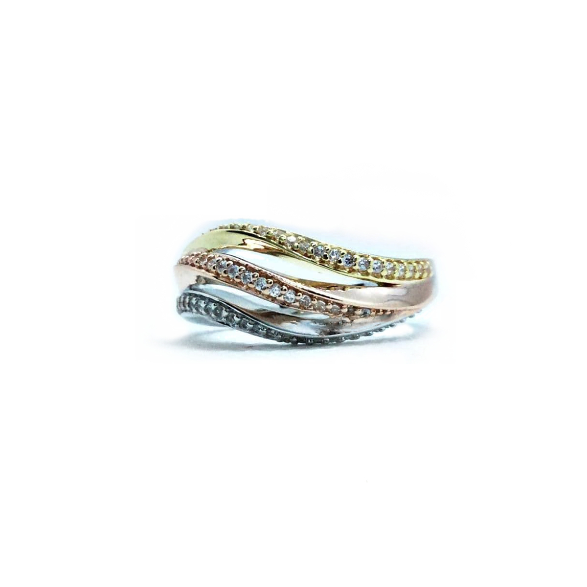 ELLE Anillo Plata de Ley 925 "OCEAN" Rodinada/ Baño de oro /ROSE Baño de oro Zirconia Cubida Talla 7, Regalo de Joyería, Aniversario para Mujer, Boda, Compromiso, Regalo