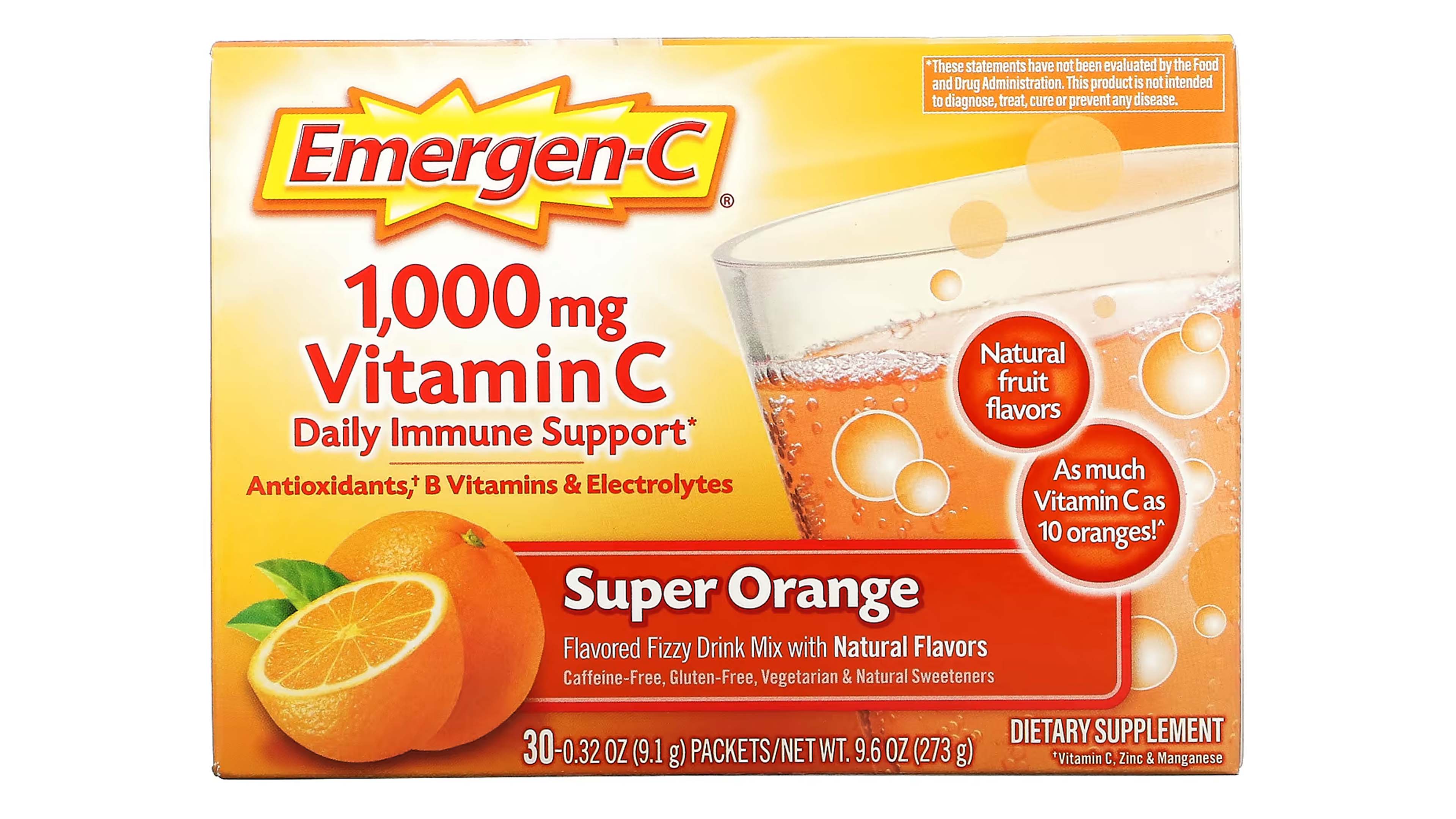 Antioxidantes + Electrolitos Emergen-c Vitamina C Y B 30 Sobres Sabor Naranja