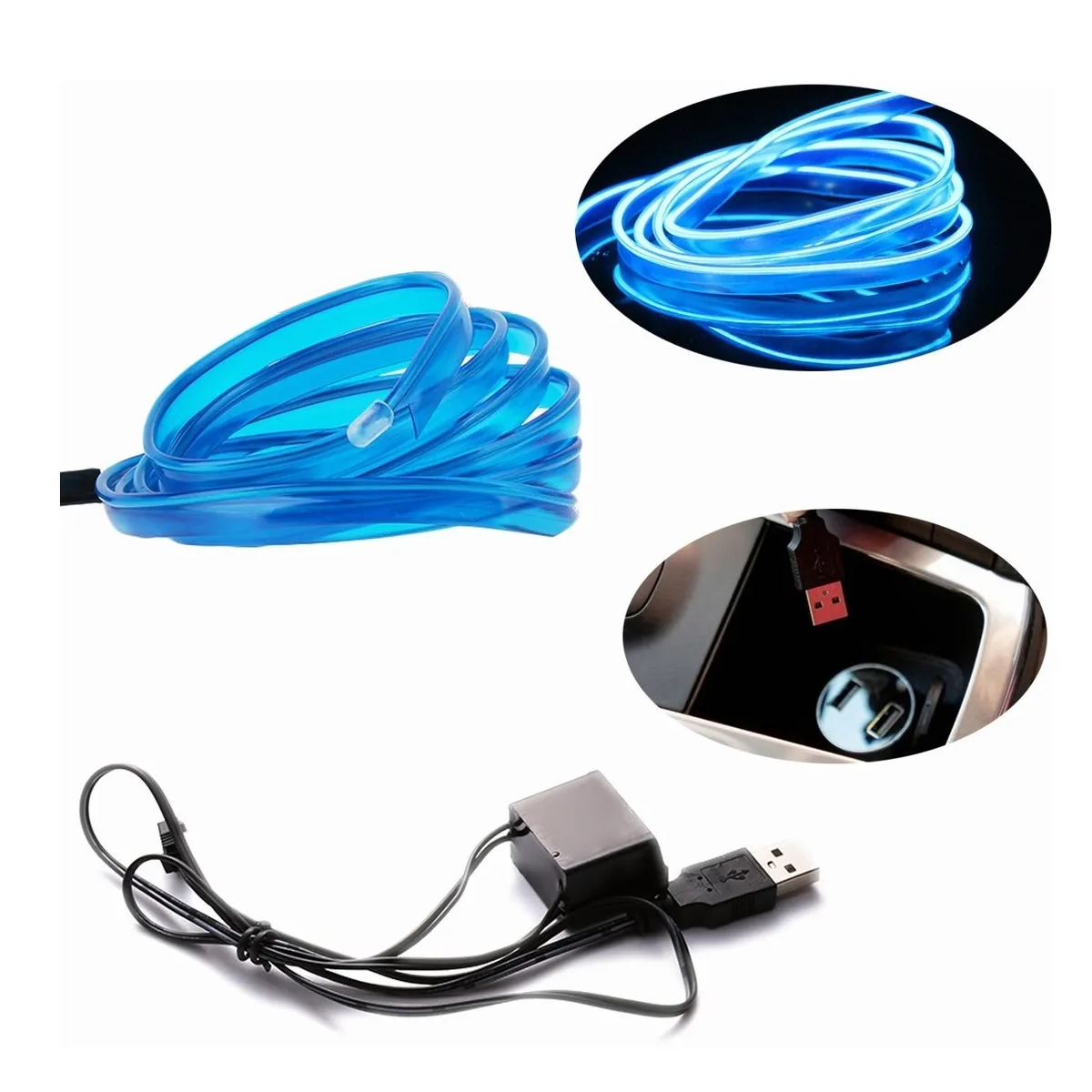Wire Hilo 3m Luminoso Luz Neon Dj Cable Tron Led Tira Neon Azul