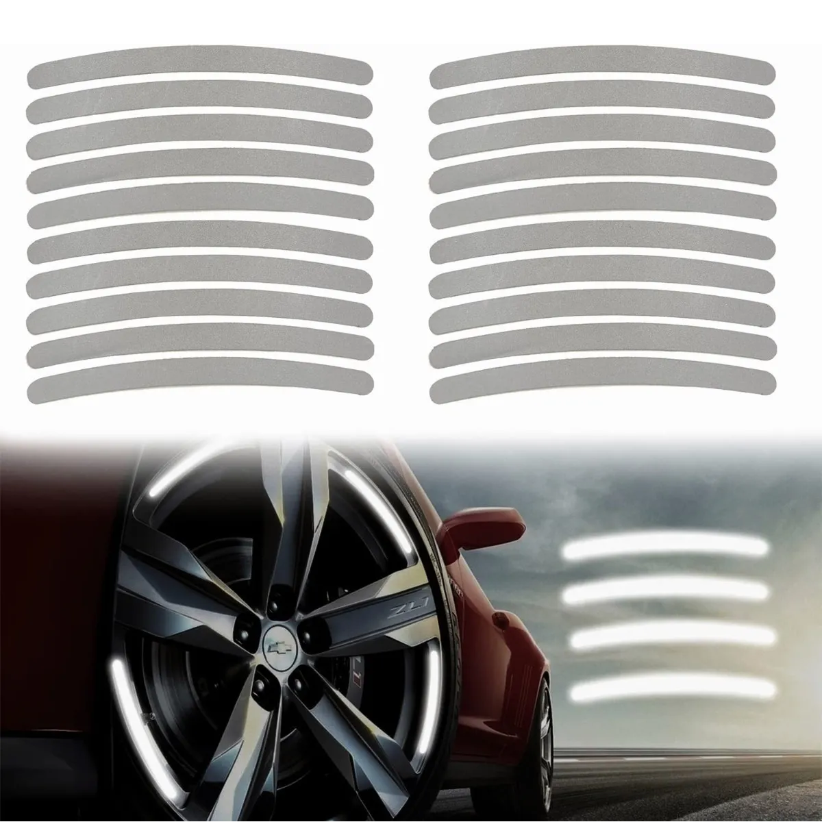 Pegatina Cintas Tiras Reflectivas Para Rin De Motos Coche Blanco