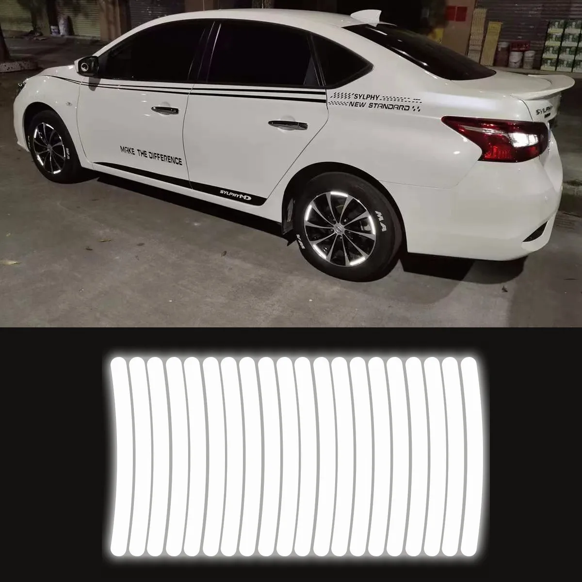 Pegatina Cintas Tiras Reflectivas Para Rin De Motos Coche Blanco