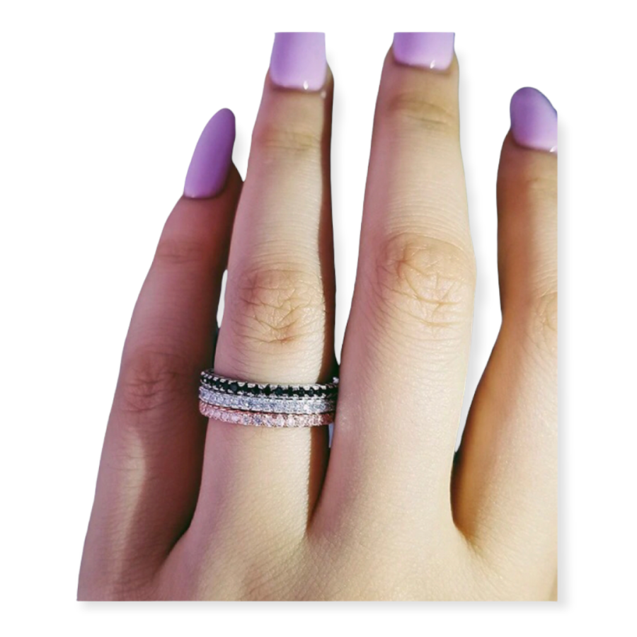 Trío De Churumbelas De Zirconía Cúbica Negro Plata 925 -Amour.