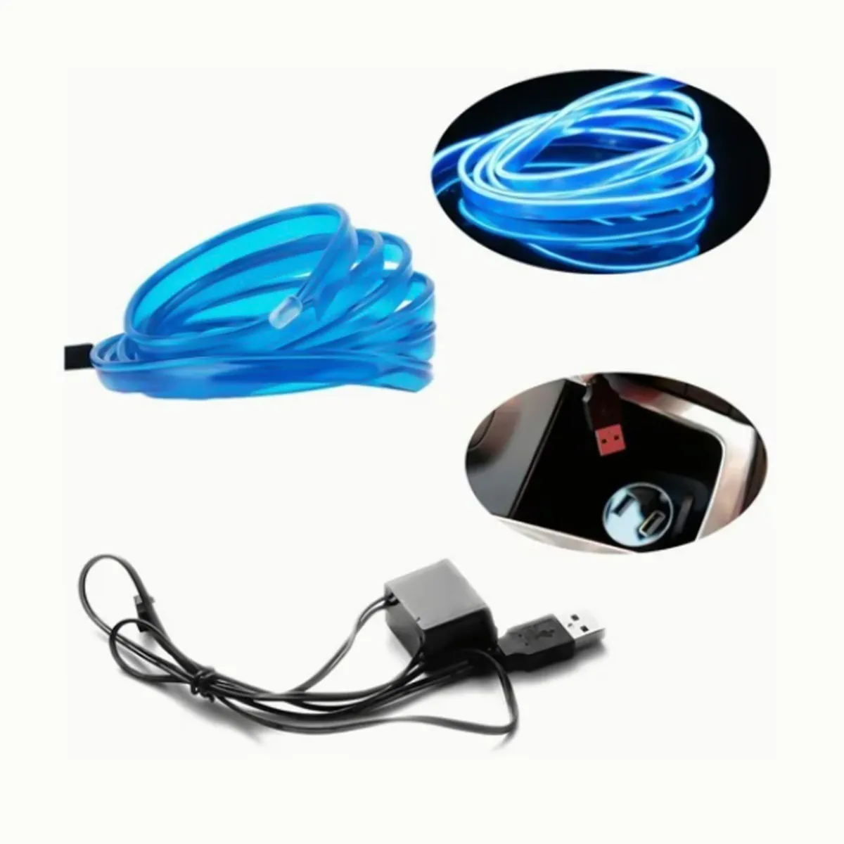 3m Luminoso Luz Neon Luces Led Para Autos Usb Interface Azul