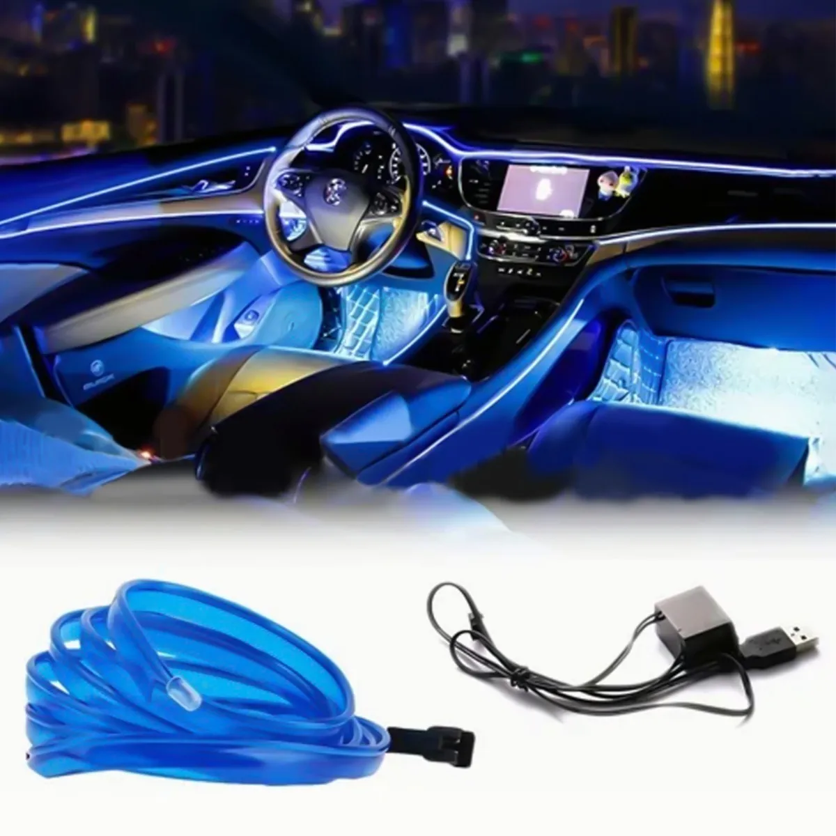 3m Luminoso Luz Neon Luces Led Para Autos Usb Interface Azul