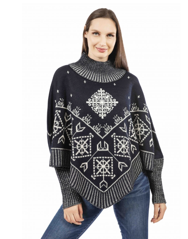 Poncho o Capa Unitalla para Mujer Cuello Redondo, diseño Étnico