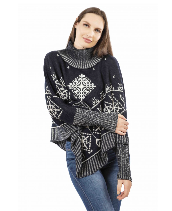 Poncho o Capa Unitalla para Mujer Cuello Redondo, diseño Étnico