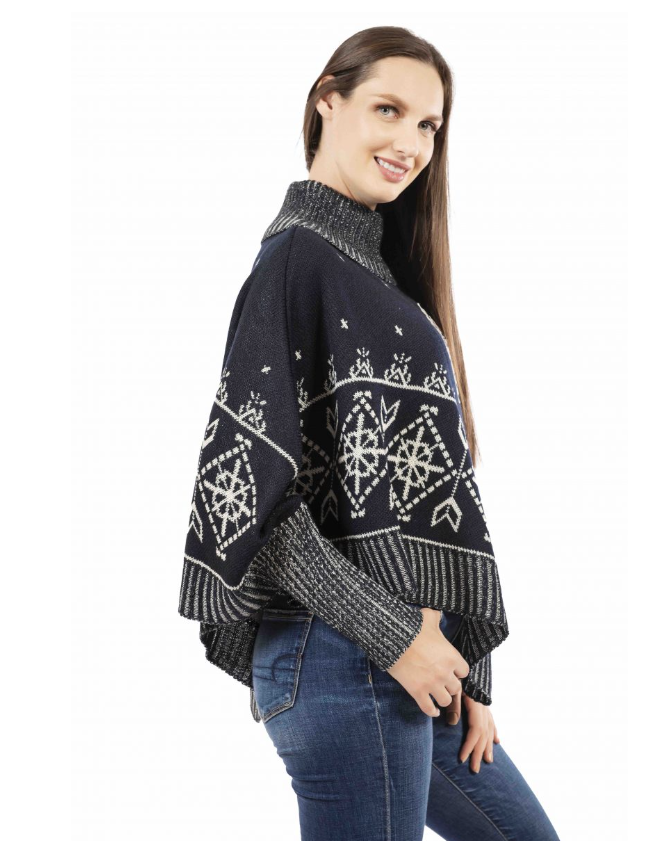Poncho o Capa Unitalla para Mujer Cuello Redondo, diseño Étnico