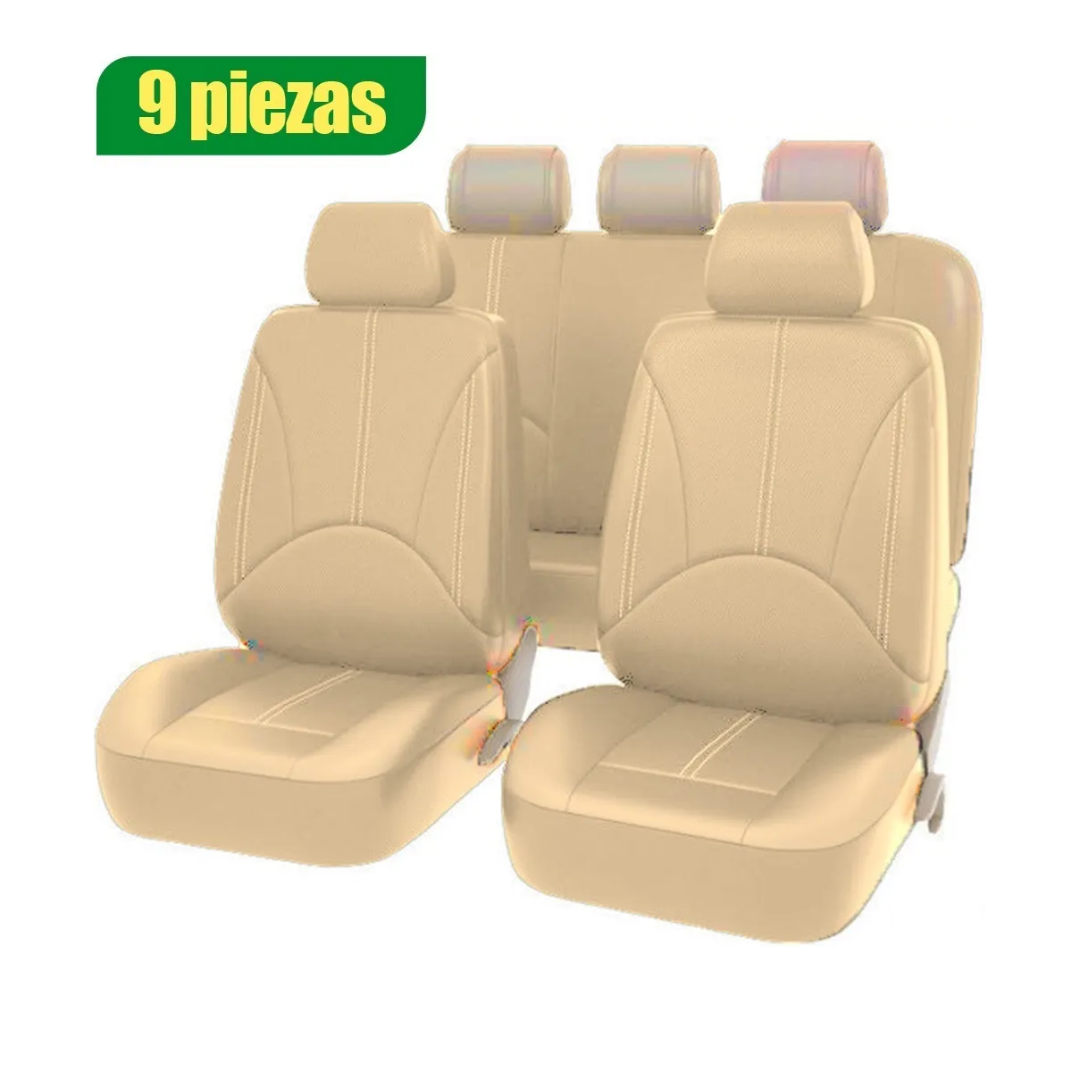 Funda De Asiento Cuero Coche Universal Para 5 Asientos 9 Pzs Beige