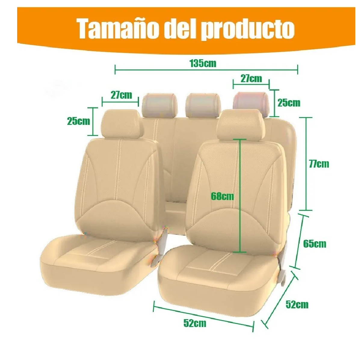Funda De Asiento Cuero Coche Universal Para 5 Asientos 9 Pzs Beige