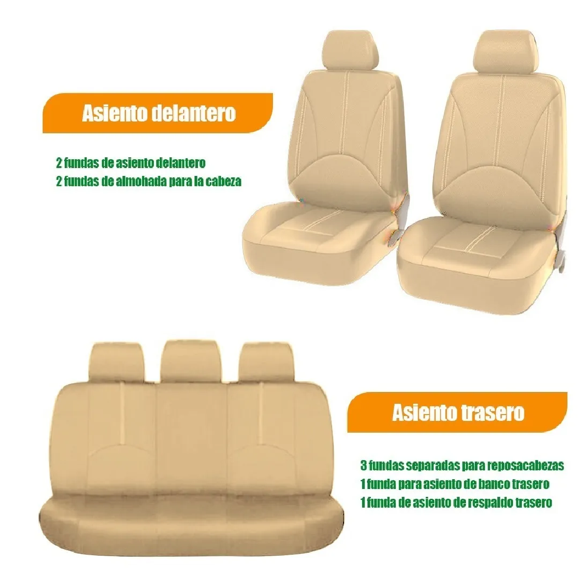 Funda De Asiento Cuero Coche Universal Para 5 Asientos 9 Pzs Beige