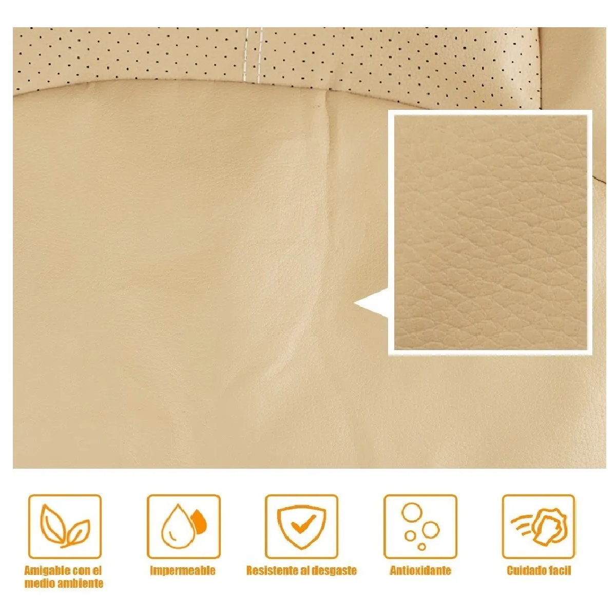 Funda De Asiento Cuero Coche Universal Para 5 Asientos 9 Pzs Beige