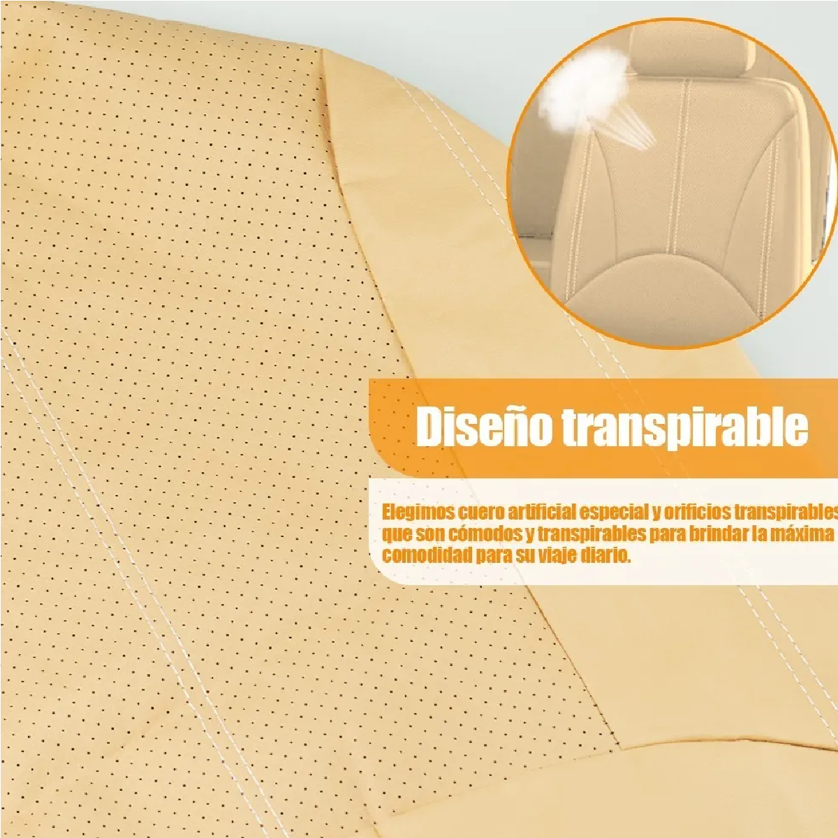 Funda De Asiento Cuero Coche Universal Para 5 Asientos 9 Pzs Beige