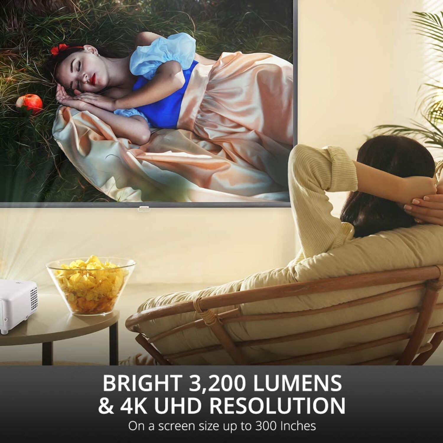 Proyector de cine en casa con HDR ViewSonic PX701 4K UHD 3200 lúmenes Netflix videoproyector 300"