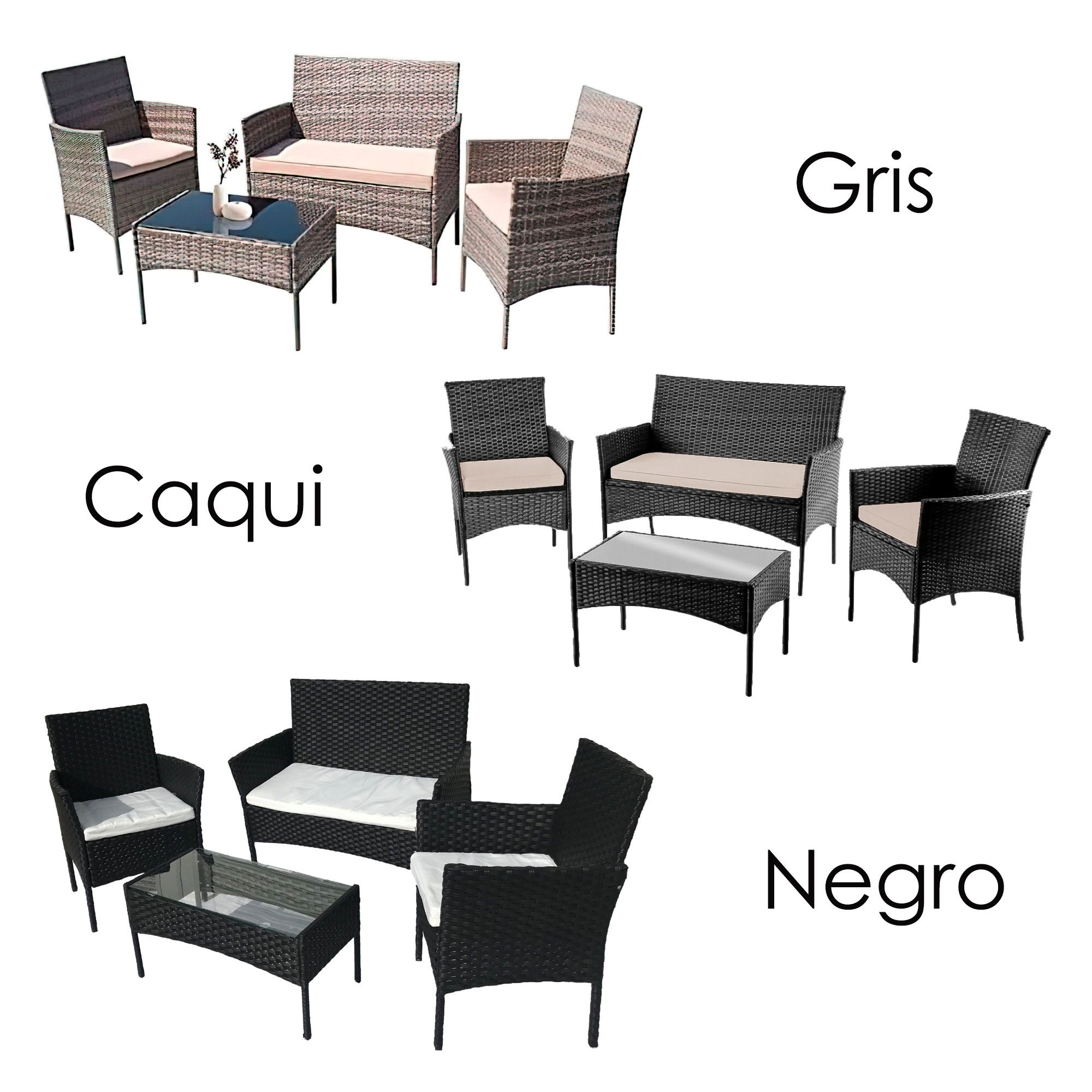 Juego de sala para jardín 3 sofas + 1 mesa mimbre sintentico y mesa de vidrio templado