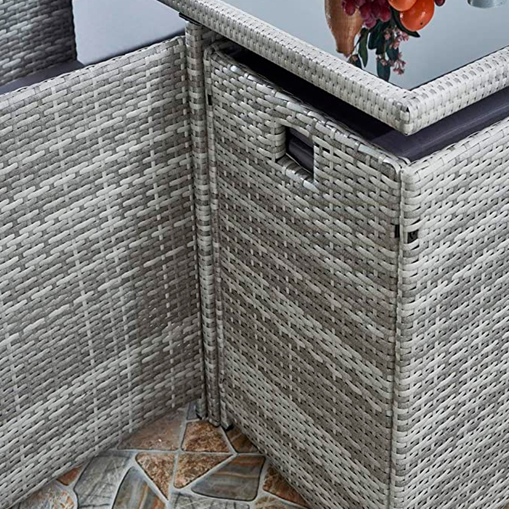 Comedor para Jardin Juego de 8 sillas de ratán acojinadas con Mesa de Vidrio Templado