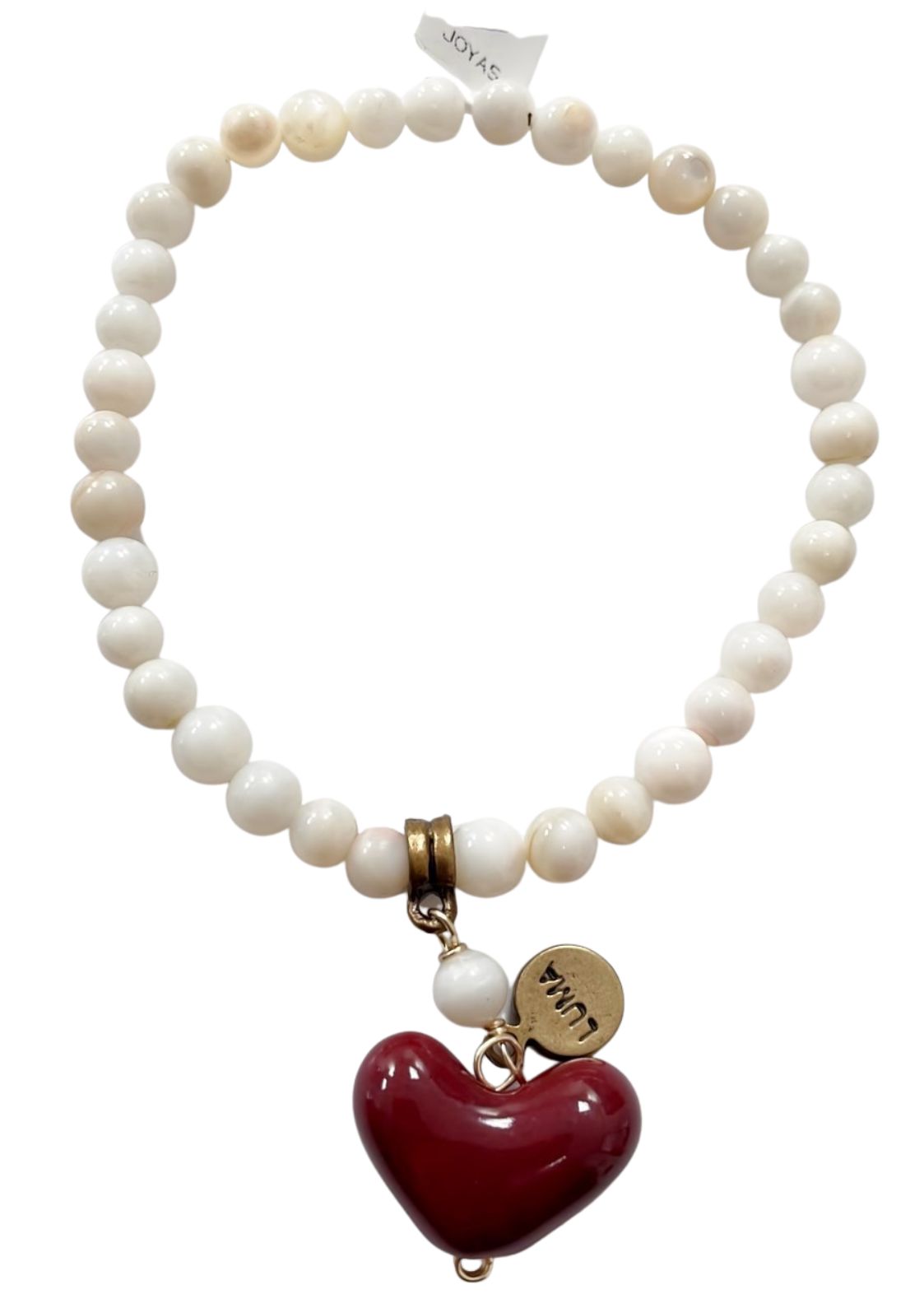 Pulsera Perlas Cultivadas Y Dije De Corazon Rojo Agata Luma