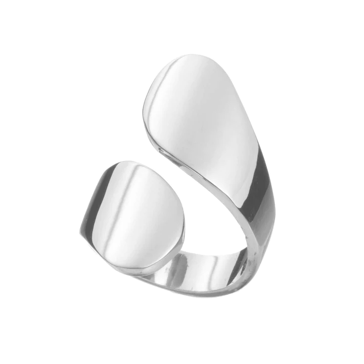 Anillo ajustable diseño dos hojas liso de plata ley .925 certificada