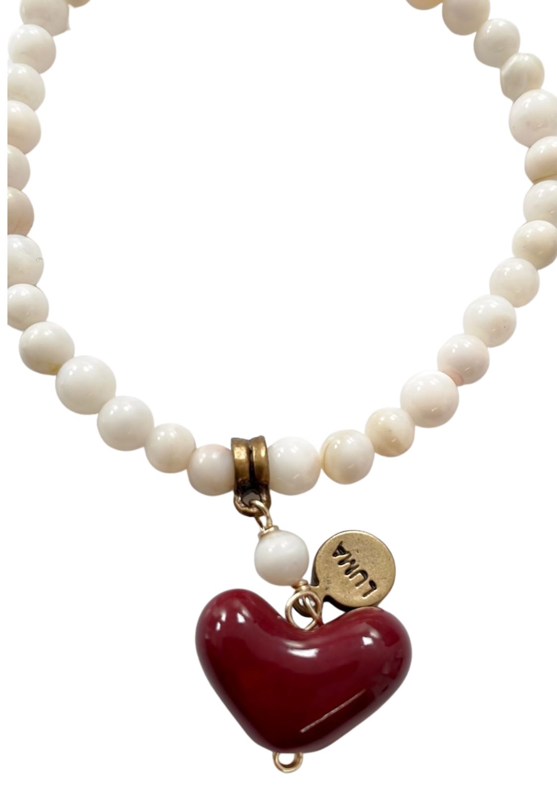 Pulsera Perlas Cultivadas Y Dije De Corazon Rojo Agata Luma