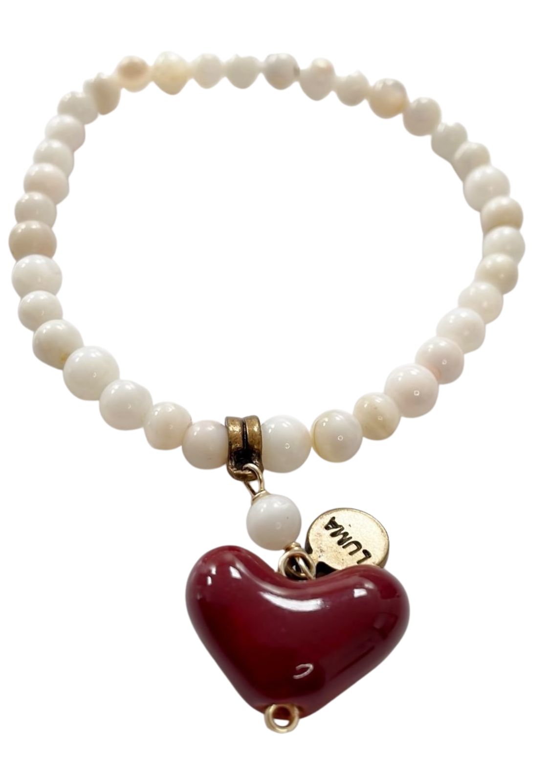 Pulsera Perlas Cultivadas Y Dije De Corazon Rojo Agata Luma