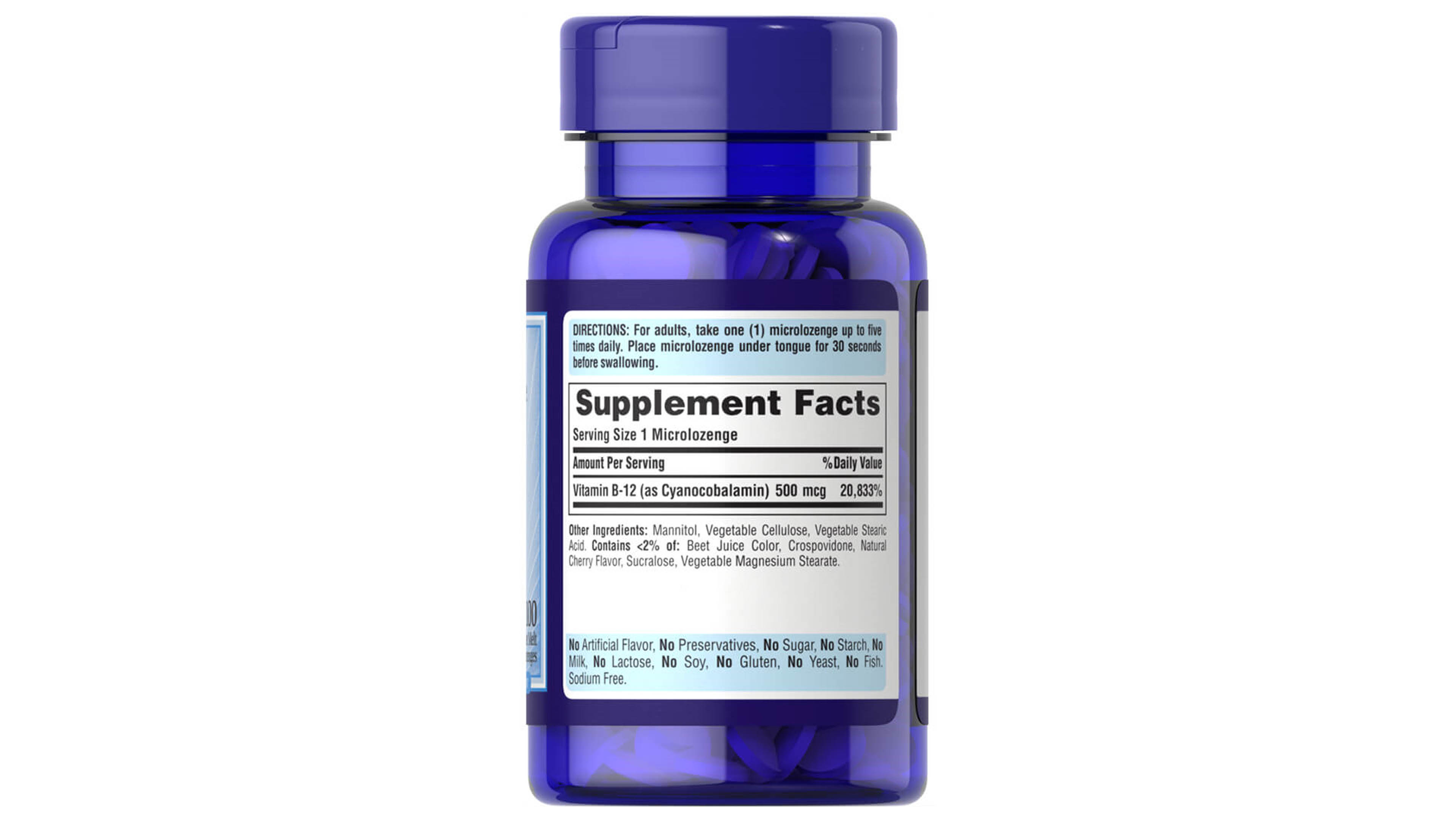 Vitamina B-12 Sublingual 500 Mg Puritans Pride Cianocobalamina 100 Micropastillas