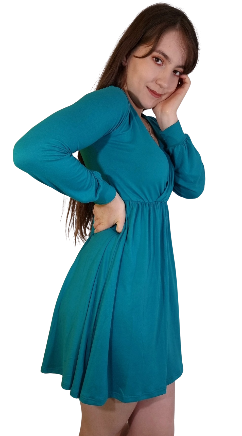 Vestido Venus manga larga escote V holgado moderno curvy