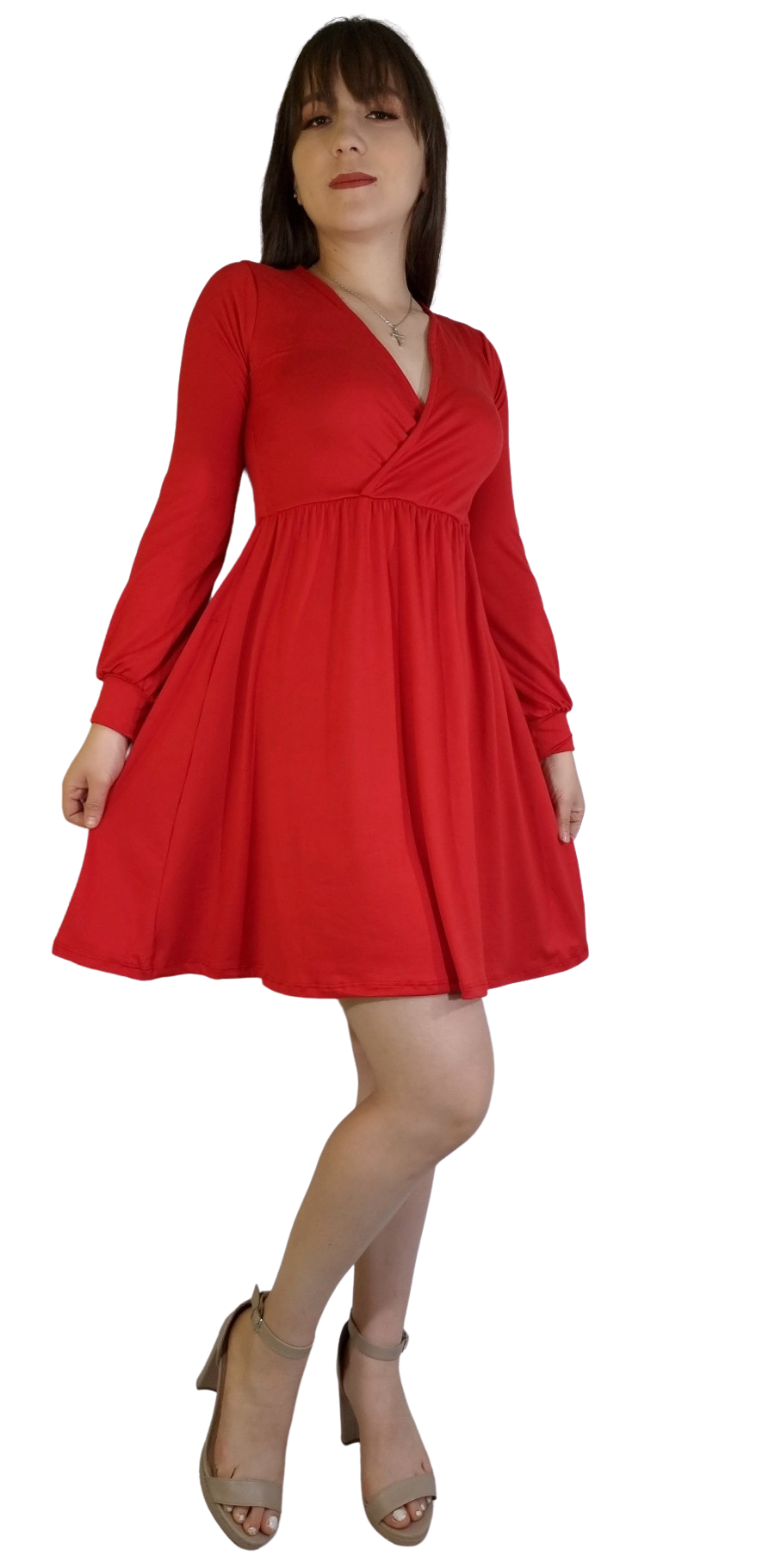 Vestido Venus manga larga escote V holgado moderno curvy