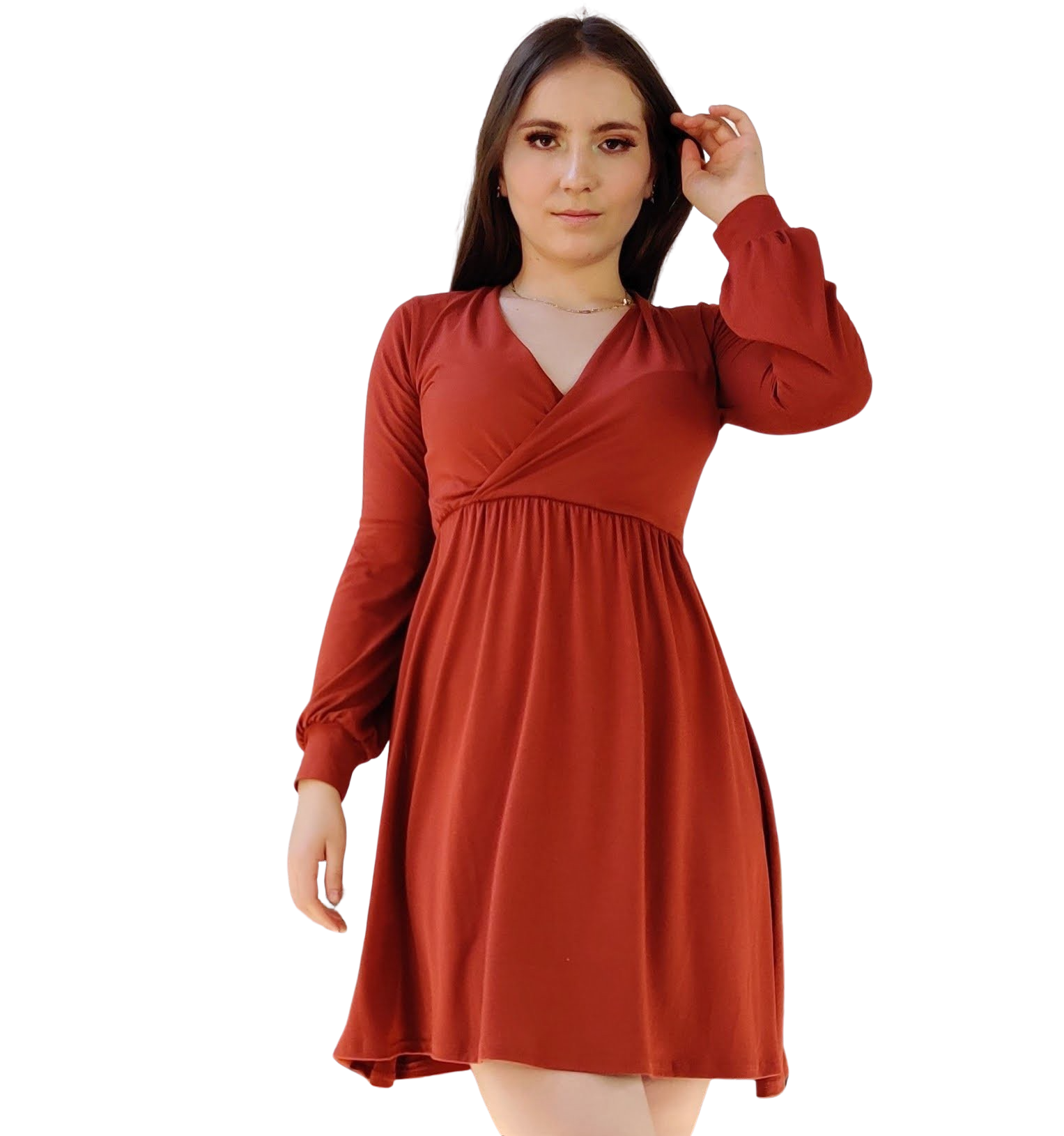 Vestido Venus manga larga escote V holgado moderno curvy